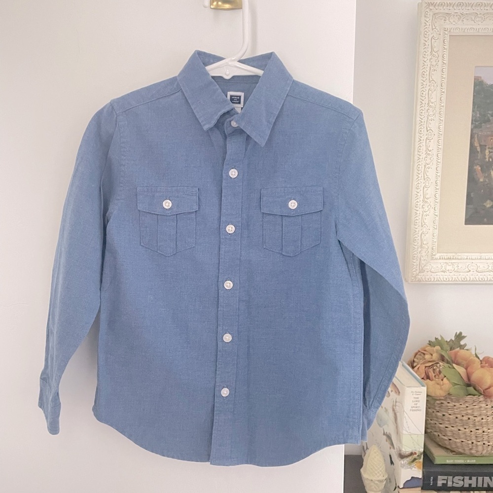 Janie & Jack brushed twill collared shirt button up 10% cotton size 5
